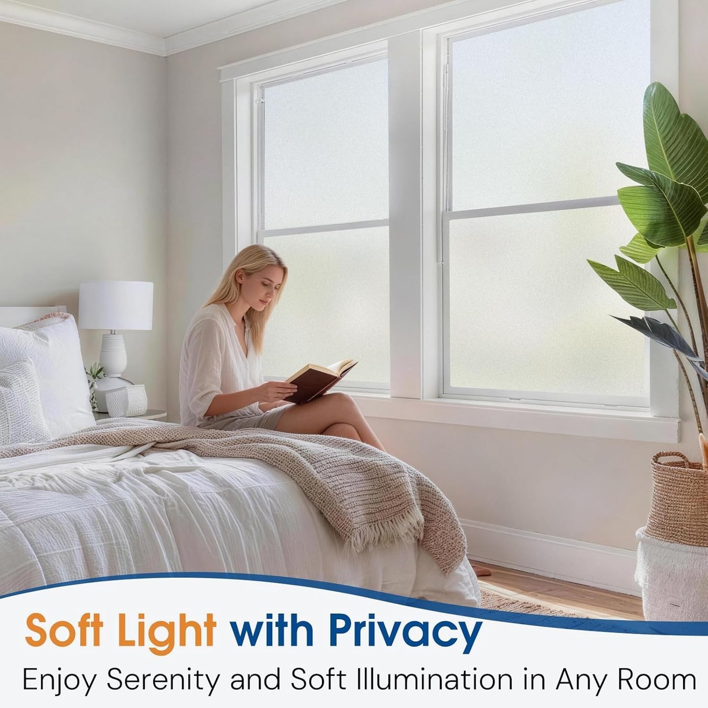 Homein Frosted Glass Window Privacy Film with Tools UV Blocking Privacy Film for Glass Windows, Static Cling No Glue Removable Reusable Anti Glare for Home Day and Night, Pure 17.5" x 78.7"