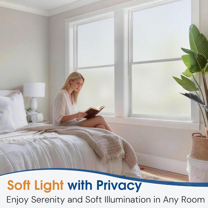 Homein Frosted Glass Window Privacy Film with Tools UV Blocking Privacy Film for Glass Windows, Static Cling No Glue Removable Reusable Anti Glare for Home Day and Night, Pure 17.5" x 78.7"