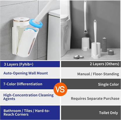 Disposable Toilet Brush, Wall-Mounted Toilet Wand Kit, 24 Refills | Toilet Bowl Cleaner Wand Touch Free, Extended Long Handle, Pre-Soaked Concentrated Cleaner Sponge, Bathroom Cleaning System