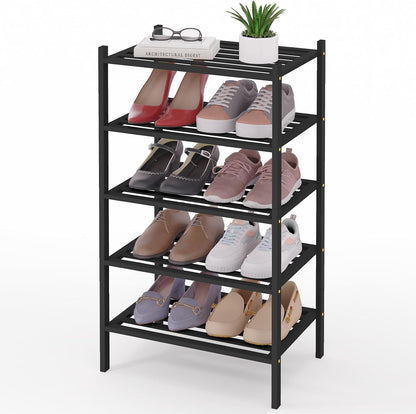 Smiry Bamboo Shoe Rack, 3 Tier Free Standing Wooden Shoe Organizer, Stackable Wood Shoe Storage Shelf for Closet, Entryway, 5 Horizontal Slats, 26.8"x11"x18.3", Natural