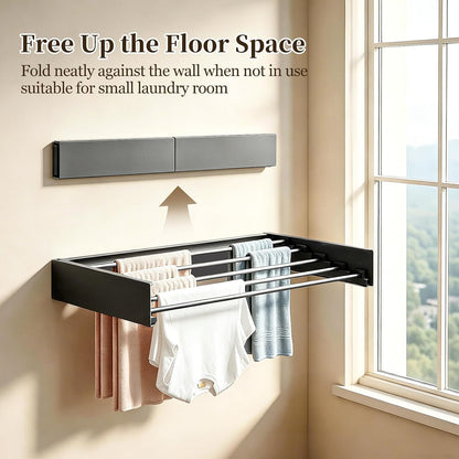Wall Mounted Foldable Clothes Drying Rack Carbon Steel 5 Rods, Space-Saving Laundry Drying Rack with Wall Template (1, White, 19.69")