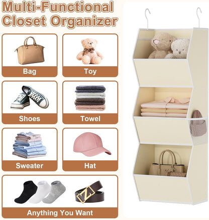 Hanging Closet Organizer 4 Shelf Collapsible Bedroom Closet Organizers and Storage Hanging with Mesh Pockets for Clothes, Fabric Hanging Storage Bins for Wardrobe Closet Organization and Storage, Grey