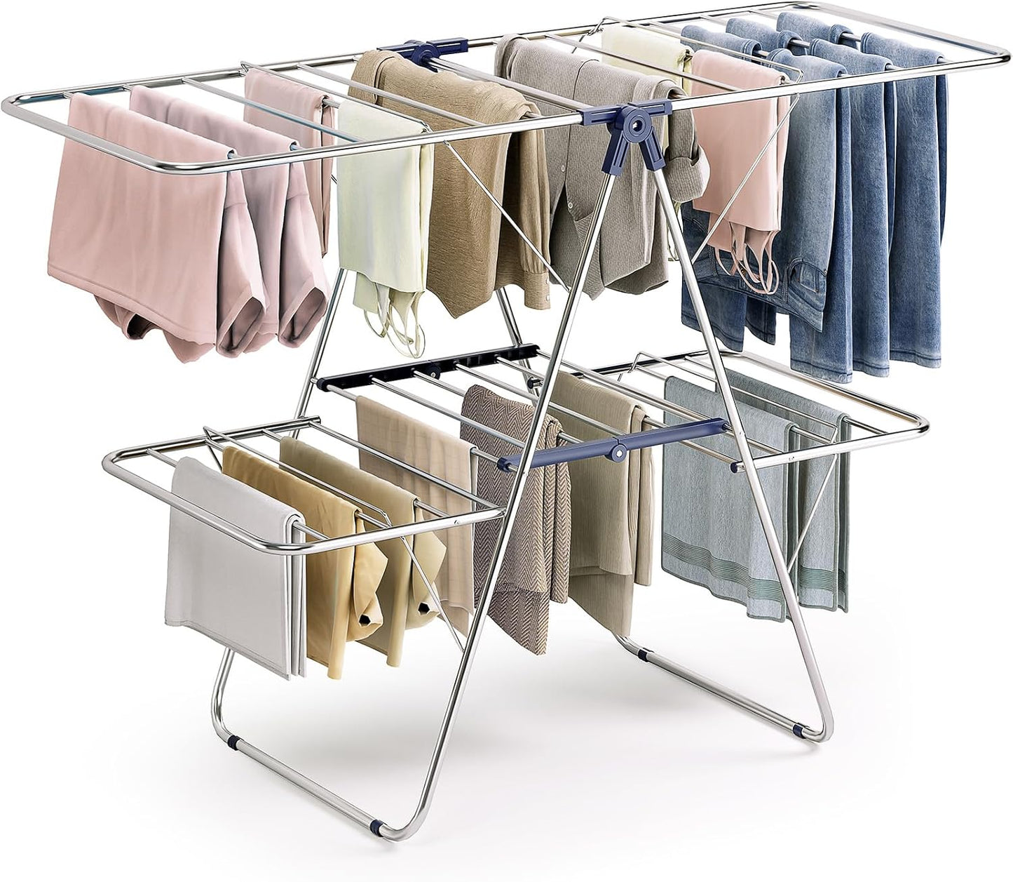 APEXCHASER Large Stainless Steel Clothes Drying Rack, Drying Rack Clothing with Height-Adjustable, Foldable Gullwings Laundry Rack, Indoor Outdoor Use, No Assembly,Black