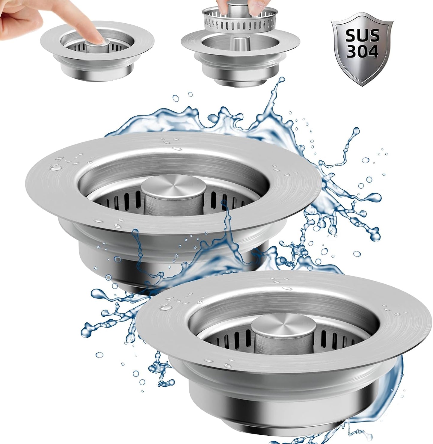 NinjaTiger Kitchen Sink Drain Strainer - 3-in-1 Stainless Steel Pop Up Sink Stopper Anti-Clogging Sink Strainer Basket Sink Drainer Filter Plug for US Standard 3-1/2'' Sink Drain | Gunmetal Gray