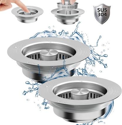 NinjaTiger Kitchen Sink Drain Strainer - 3-in-1 Stainless Steel Pop Up Sink Stopper Anti-Clogging Sink Strainer Basket Sink Drainer Filter Plug for US Standard 3-1/2'' Sink Drain | Gunmetal Gray