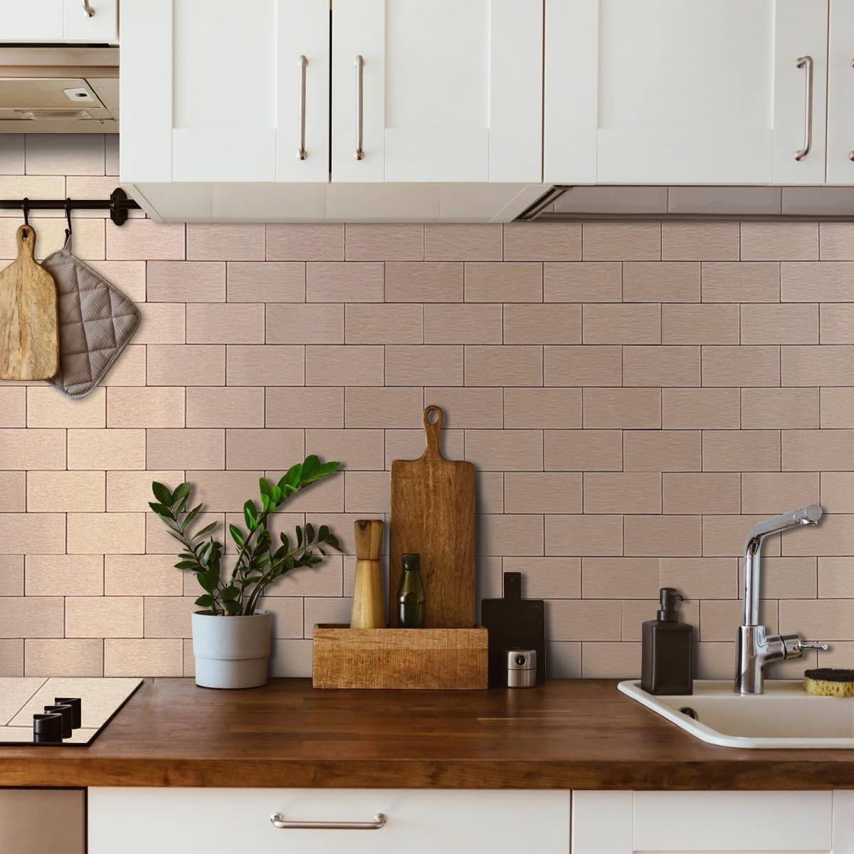 DICOFUN 10-Sheet Polished White Thick PVC Peel and Stick Backsplash, Ceramic Look Subway Tile White Kitchen Backsplash Peel and Stick Wall Tiles