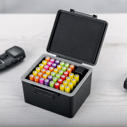 JJC AA AAA Battery Hard Case with Tester Checker, 34 Slots Battery Storage Organizer for 20 AA and 14 AAA Batteries, Water-Resistant and Shockproof Batteries Holder Container