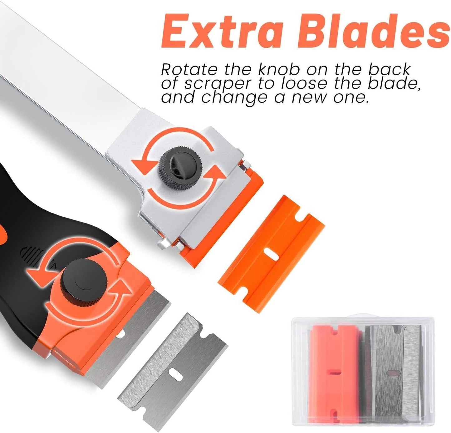 DEKEones Razor Blade Scraper, Long Handled Scraper Tool with 10 Extra Replacement Blades, Razor Scraper Remover for Cleaning Sticker, Paint, Caulk from Window, Car, Glass, Windshield, Stove