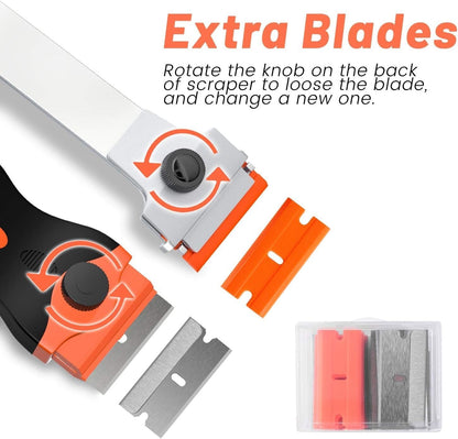 DEKEones Razor Blade Scraper, Long Handled Scraper Tool with 10 Extra Replacement Blades, Razor Scraper Remover for Cleaning Sticker, Paint, Caulk from Window, Car, Glass, Windshield, Stove