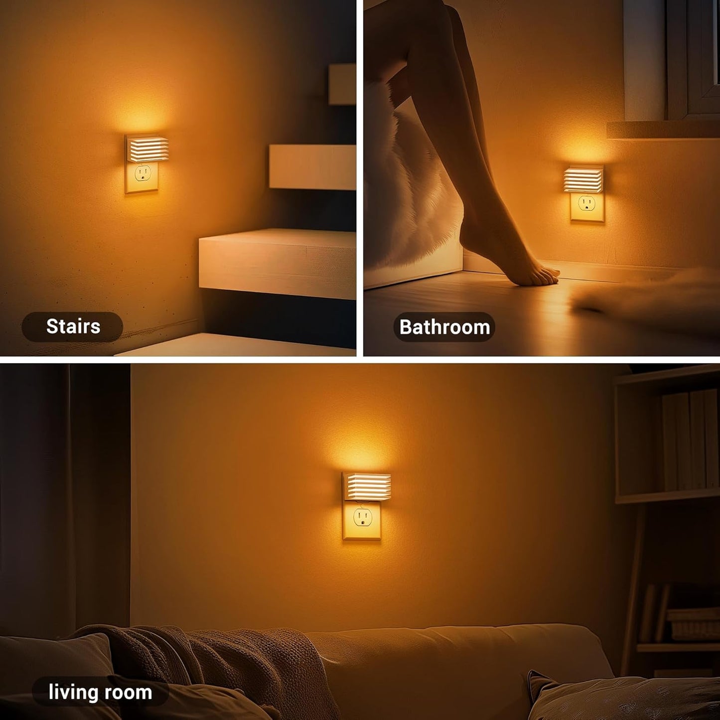 JandCase Motion Sensor Night Light, [2 Pack] Night Lights Plug into Wall, Dusk to Dawn & Motion Sensor, 3 Level Brightness Dimmable Plug in Night Light, 3000K Nightlight for Bedroom Bathroom Hallway