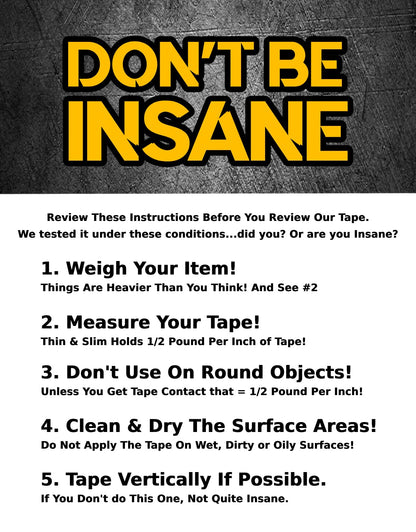 Insanity Thin Double Sided Tape Heavy Duty, Removable Nano Mounting Tape Safe for Walls & Floors, Traceless Adhesive Strip, Weatherproof, Strong Hold for Hanging Pictures, Posters & Doorbell Cameras