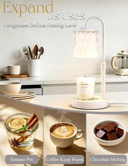 Briever Dimmable Candle Warmer Lamp with Timer, Height Adjustable Electric Candle Wax Warmer, Christmas Birthday Gifts for Women Mom, House Warming Gifts New Home Room Decor, Walnut Solid Wood Base
