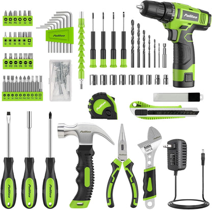 PULITUO Drill Set, 149-Piece Home Tool Set with 12V Pink Cordless Drill, Tool Box, Hand Tool Kits for Women & Men and DIY Enthusiasts, for Home Improvement