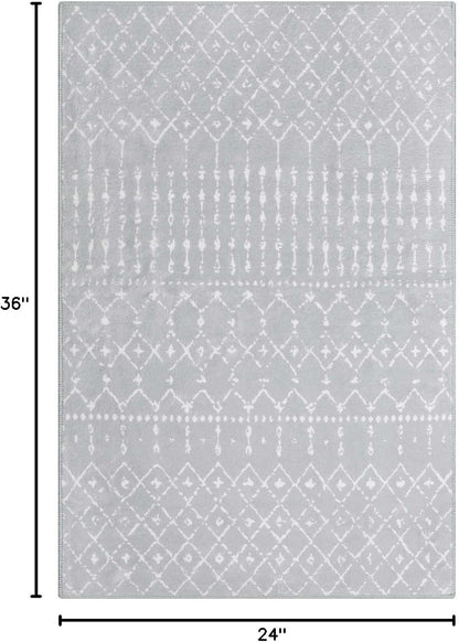 Lahome Moroccan Entry Rug 2x3, Non-Slip Washable Front Indoor Door Mat Rubber Backing Low-Profile Door Rugs, Small Geometric Print Distressed for Entryway Bathroom Kitchen, Black Hana