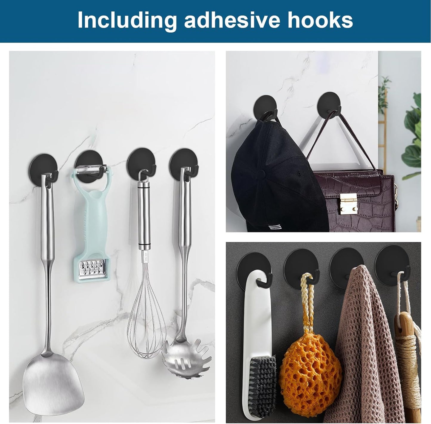 Diesisa Razor Holder for Shower + Adhesive Wall Hooks, Premium 304 Stainless Steel Shower Razor Holder with Heavy Duty Waterproof Sticky Hooks for Hanging Towels, Coat, hat (2+2 Pack)