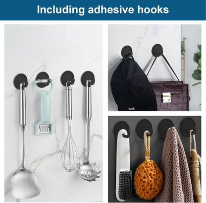 Diesisa Razor Holder for Shower + Adhesive Wall Hooks, Premium 304 Stainless Steel Shower Razor Holder with Heavy Duty Waterproof Sticky Hooks for Hanging Towels, Coat, hat (2+2 Pack)