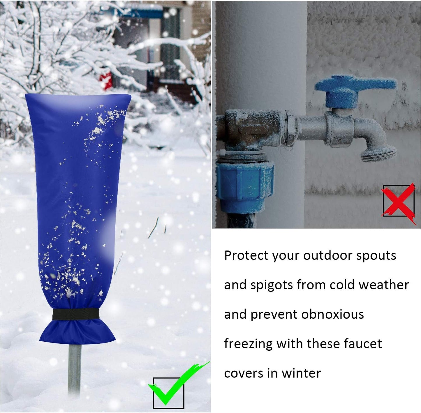 Frienda Outdoor Faucet Cover for Winter Freeze Protection 25'' x 10'' Winter Outside Large Backflow Preventer Insulation Spigot Hose Bib Cover for Garden Lawn Faucet Yard Hydrant(Green,2 Pieces)