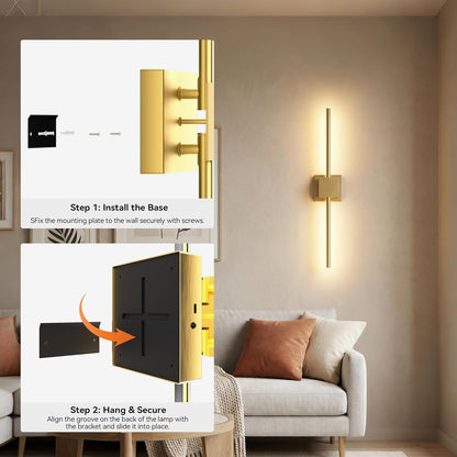 Torchlet Battery Operated Wall Sconces Set of 2 with Remote Control,DIY Independent Rotation Picture Lights,3000K-6000K Dimmable LED Rechargeable Wall Lights for Living Room Bedroom, 28.3'' Gold