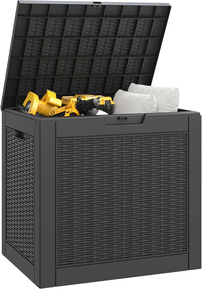 Outdoor Storage Box, 31 Gallon Resin Deck Boxes Outdoor Waterproof For Patio Furniture, Garden Tools, Pool Supplies, Lockable And UV Resistant (Rattan Gray)