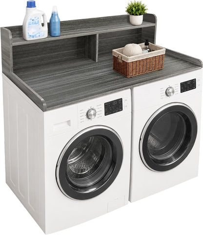 Royxen Laundry Countertop with 2-Tier Shelf Universal Fit, Washer and Dryer Countertop with Storage Space, Shelf Height 11.5 Inches, Solid Wood Core, Oak