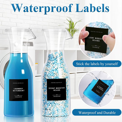 Laundry Detergent Dispenser Bottle 40oz with Waterproof Label for Laundry Detergent Soap Fabric Softener Bleach Scent Booster Beads, Sturdy PET Bottle for Laundry Room Decor 2 Pack White