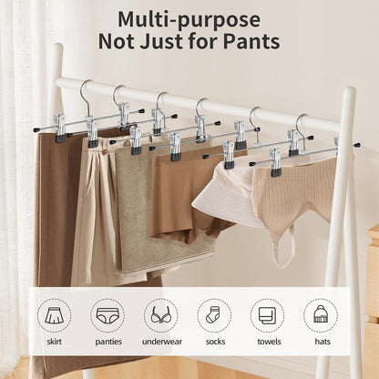 Pants Hangers with Clips: 10Pack Skirt Hangers for Women Metal Adjustable Trouser Hangers for Jeans Shorts Dress - Black