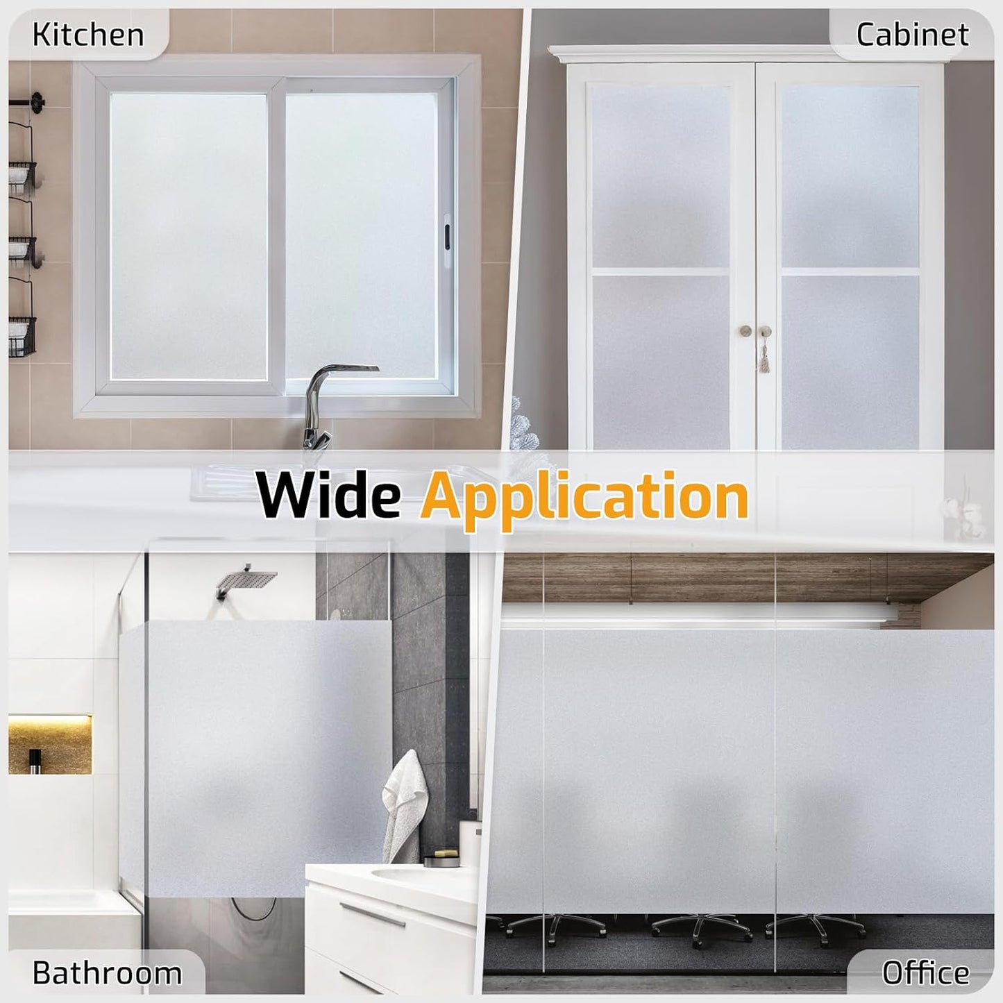 LUTE Window Privacy Film, Frosted Glass Window Film for Bathroom, Static Cling Removable Heat Control Glass Coverings, Non Adhesive Opaque Door Sticker for Home Office (Pure, 17.5" x 78.7")