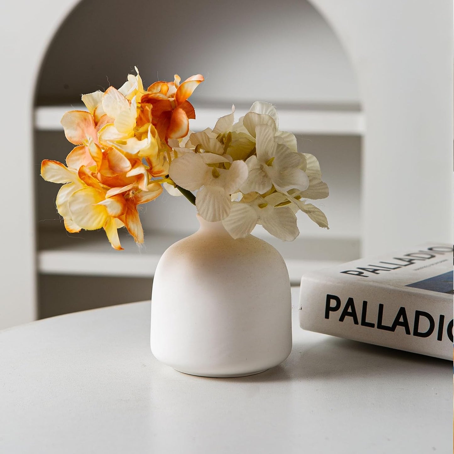 Tanvecle Small White Vases, Ceramic Bud Vase Set of 5, Mini Pottery Vases for Pampas Grass, Flowers, Decorative Vases for Home Modern Decor, Rustic Decor, Veses for Living Room Dining Table Shelves