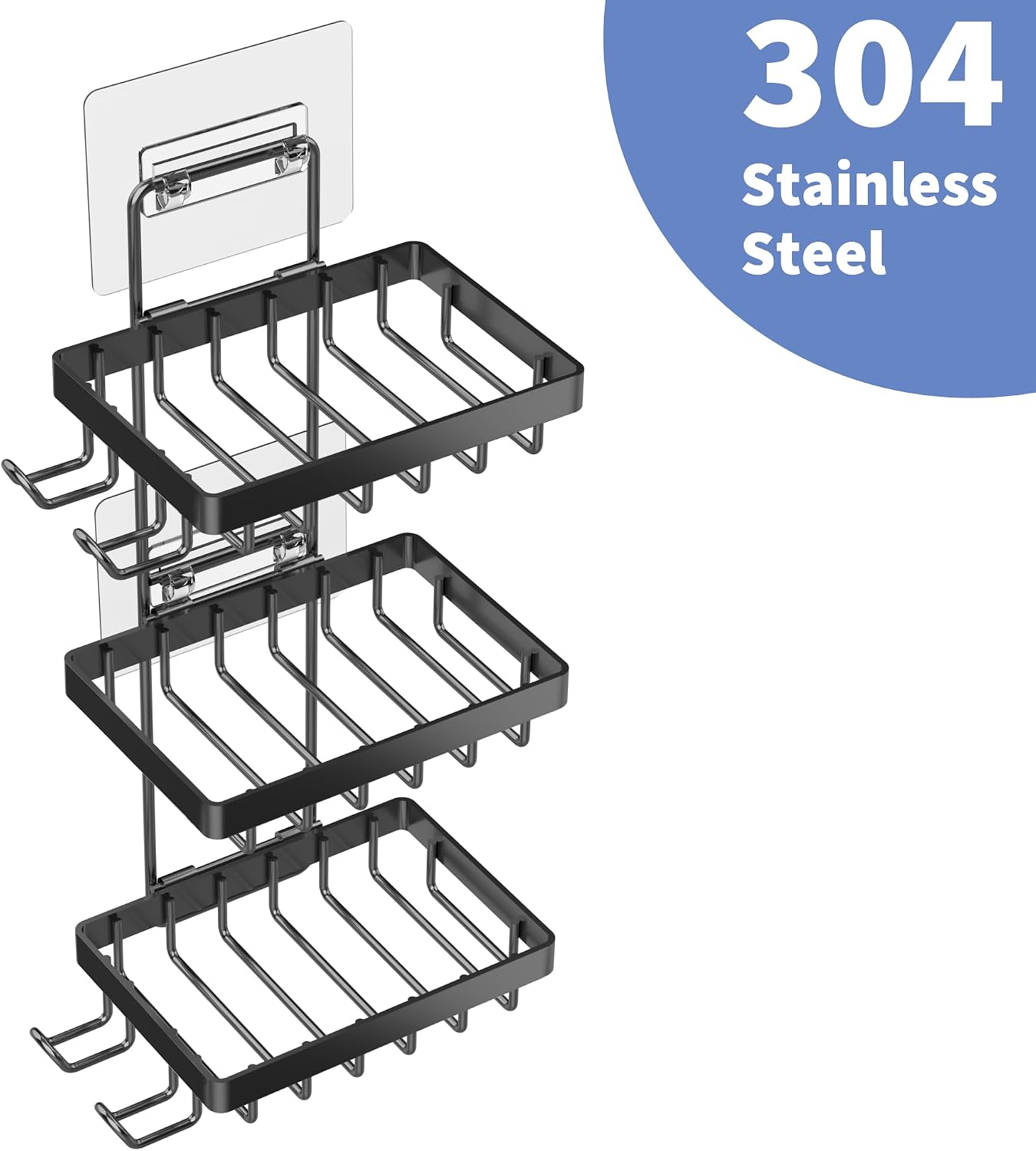 Moforoco Double Soap Bar Holder for Shower, No Drilling, 304 Stainless Steel, Wall Mounted Soap Holder with 4 Hooks and Razor Holder, Shower Rack Soap Tray Bar Soap for Bathroom Accessories Organizer