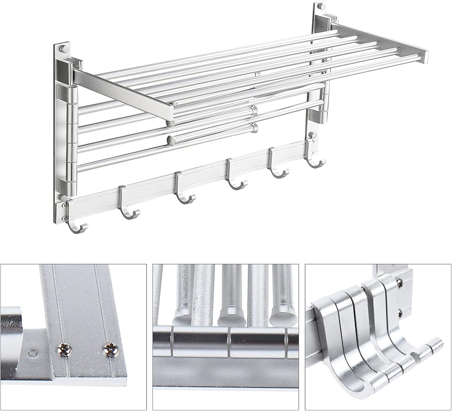 Wall-Mounted Steel Clothes Drying Rack,Bathroom Towel Shelf,Swivel Towel Hanger for Laundry Room Space Saver (Black)