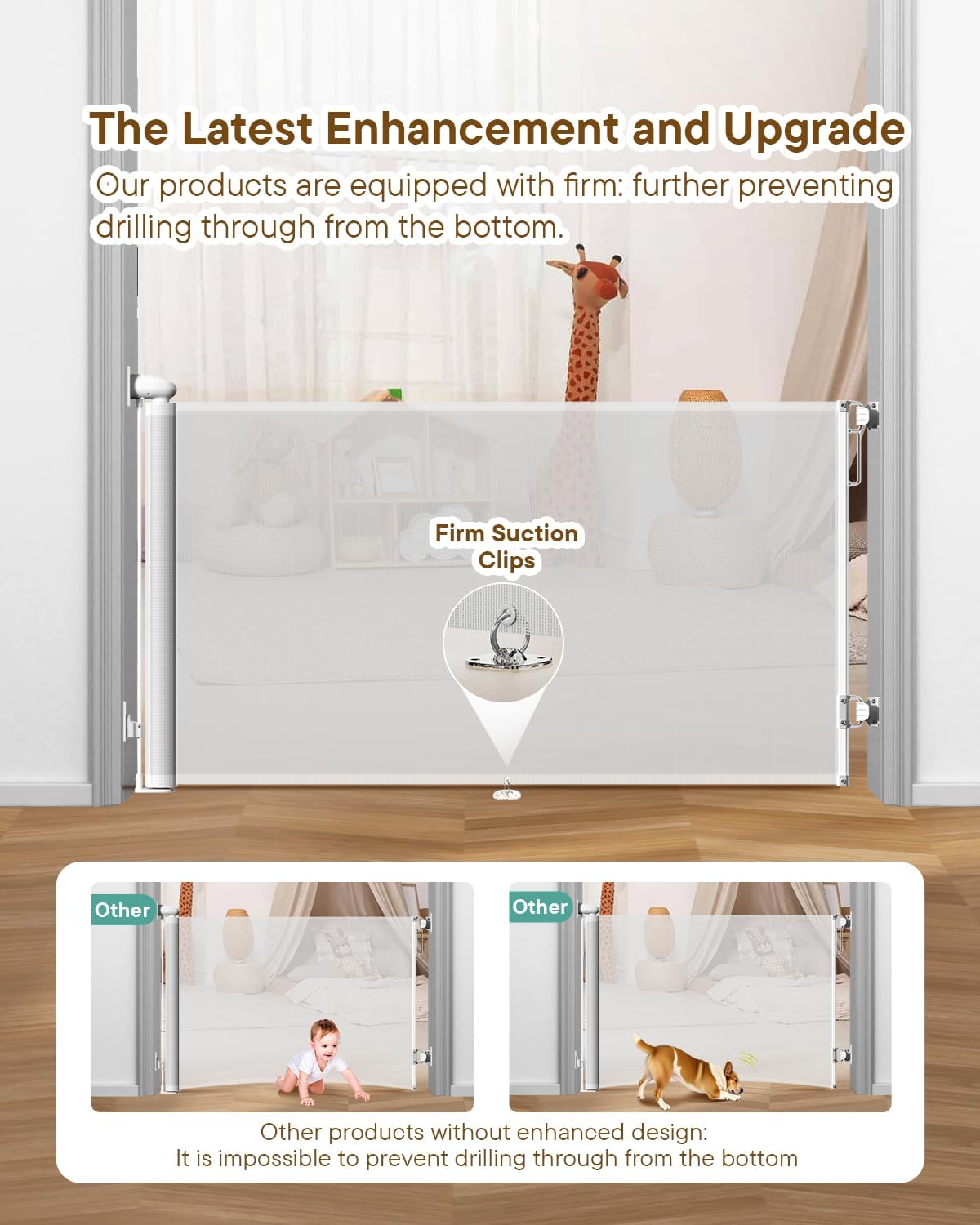Retractable Baby Gate - 55" Wide Mesh Pet Gate with Anti-Crawling Hook, Safety Lock, One-Hand Operation, 34" Tall Baby Gate for Stairs, Doorways, Hallways, Garage, Indoor Outdoor, Black