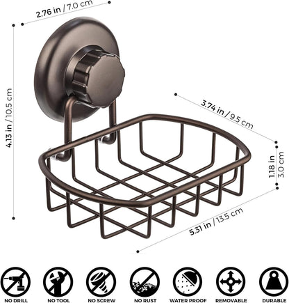 HASKO 2-Pack Suction Cup Soap Holder – Bar Soap Dish for Shower with Hooks for Bathroom – Optional Mounting with Adhesive Tape or Glue – Includes 2 Soap Savers – Stainless Steel SS304 - Silver