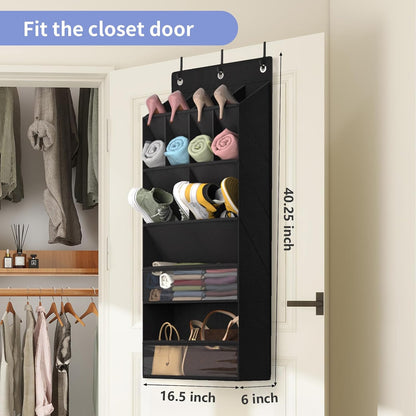 FENTEC 1 Pack Over-the-Door-Shoe-Organizers,Hanging Organizers with Large Pocket Shoe Holder Hanging Shoe Rack for Closet Shoe Organizer for Wall, Over Door Organizer with 15 Pockets Gray