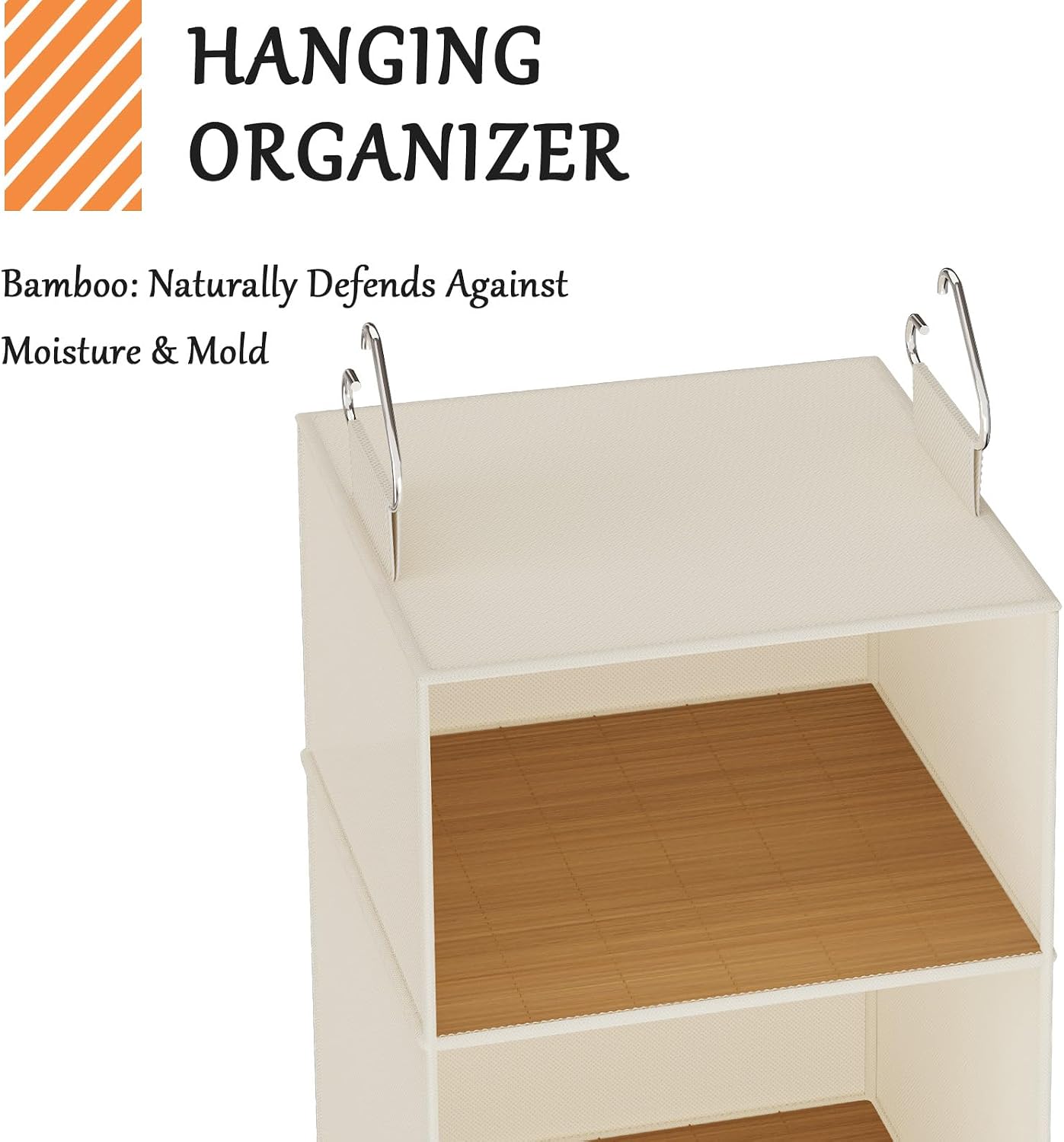 Hanging Shoe Organizer for Closet with 8 Shelves,Mesh Pockets-Wider Hanging Shelves for Shoes,Clothes,Hats with Sturdy Bamboo-Supported Design (Beige)