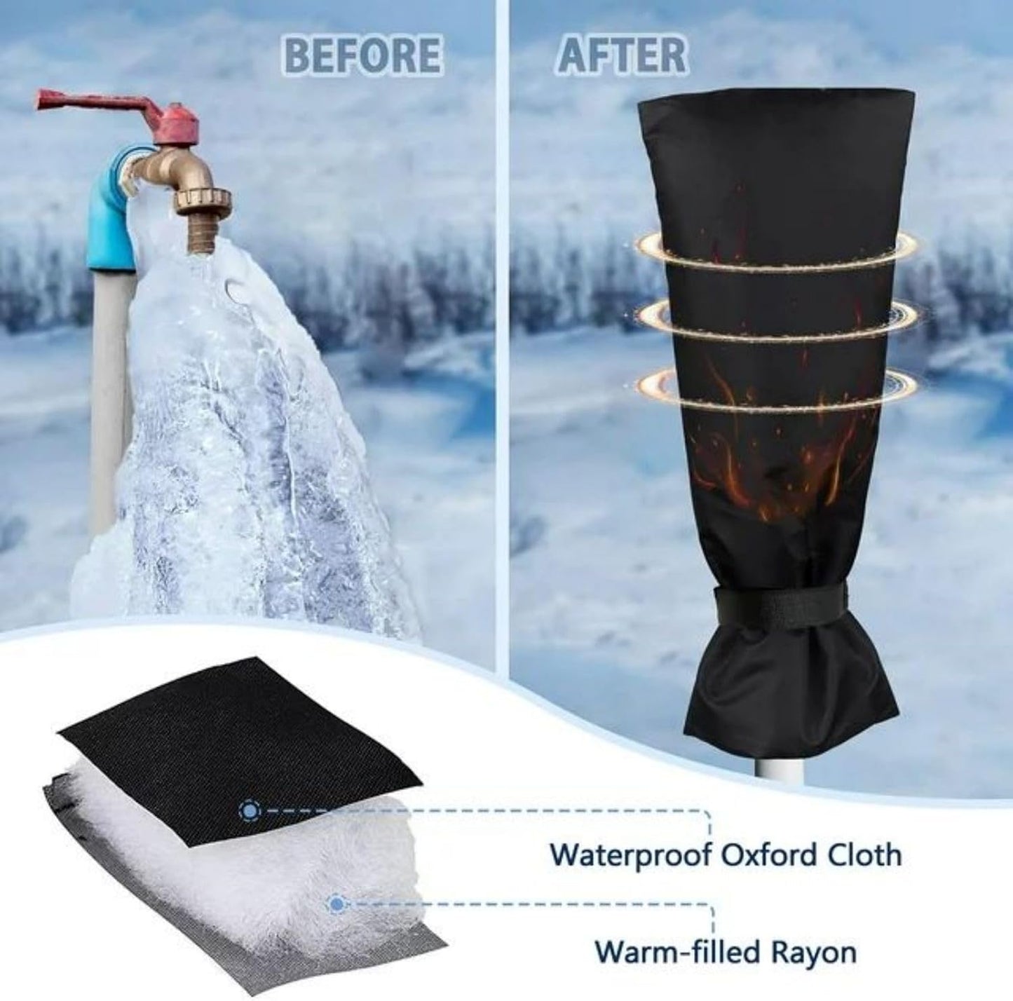 Outdoor Water Faucet Cover for Winter, 25" x 13" Outside Thickened Yard Spigot Cover for Winter Freeze Protection, Reusable Waterproof Faucet Socks