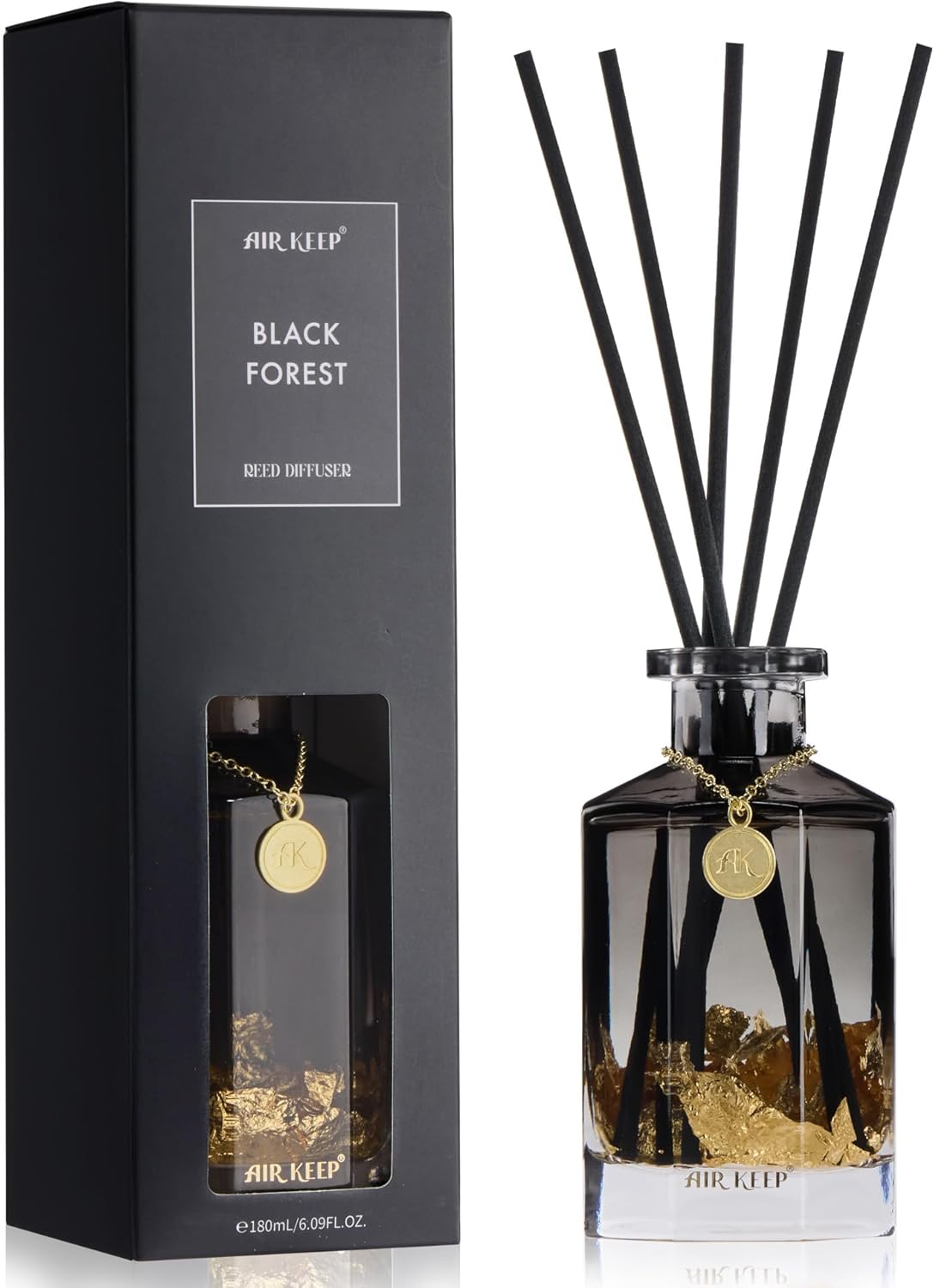 Airkeep Reed Diffuser Set,Black Forest Luxury Scented Diffuser with Sticks Long Lasting Home Fragrance for Bathroom Shelf Decor 6.09 fl oz (180ml)