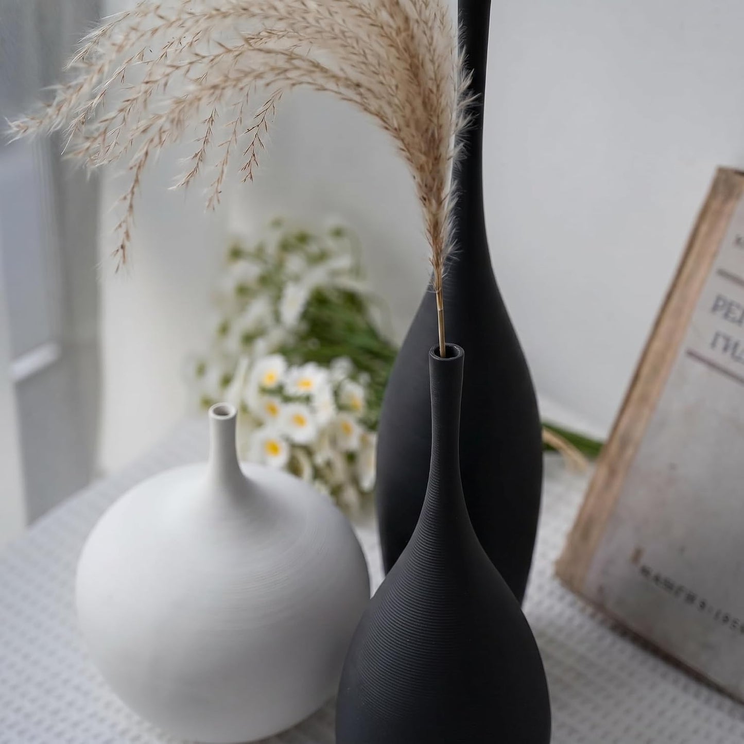 Relexome White Ceramic Vase Modern Boho Wabi-Sabi Flower Vase Set of 3 Decorative Aesthetic Vases for Centerpieces Pampas Matte Minimalist Vases for Living Room Table Shelf Home Decor Gift