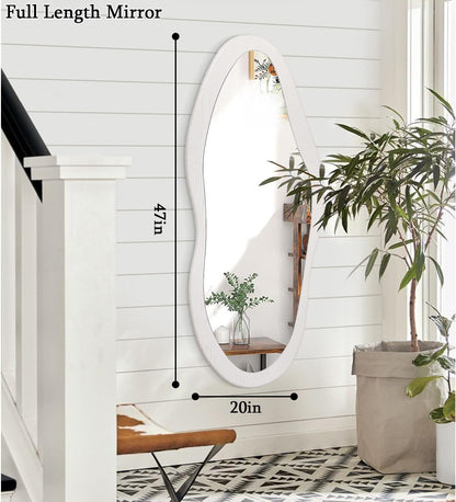 AAZZKANG Irregular Wall Mirror Full Length Black Wood Framed Large | 47"x20" Asymmetrical Full Body Mirrors for Bedroom Living Room Entryway