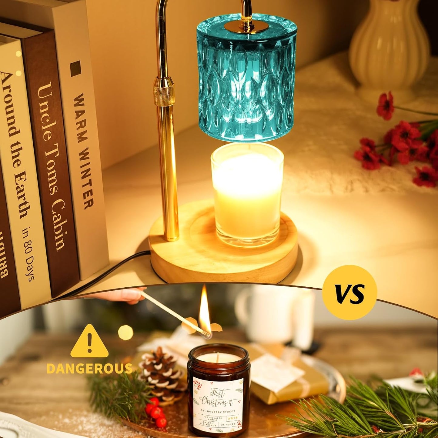 Candle Warmer Lamp with Timer and Dimmable, Electric Wax Melt Candle Warmers Height Adjustable with 2 Bulbs, Birthday Gifts for Women House Warming, Home Decor for Scented Jar Candles(Clear)