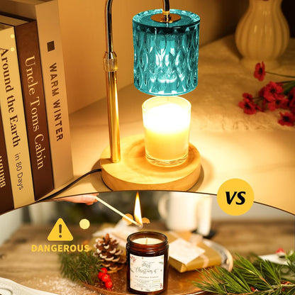 Candle Warmer Lamp with Timer and Dimmable, Electric Wax Melt Candle Warmers Height Adjustable with 2 Bulbs, Birthday Gifts for Women House Warming, Home Decor for Scented Jar Candles(Clear)