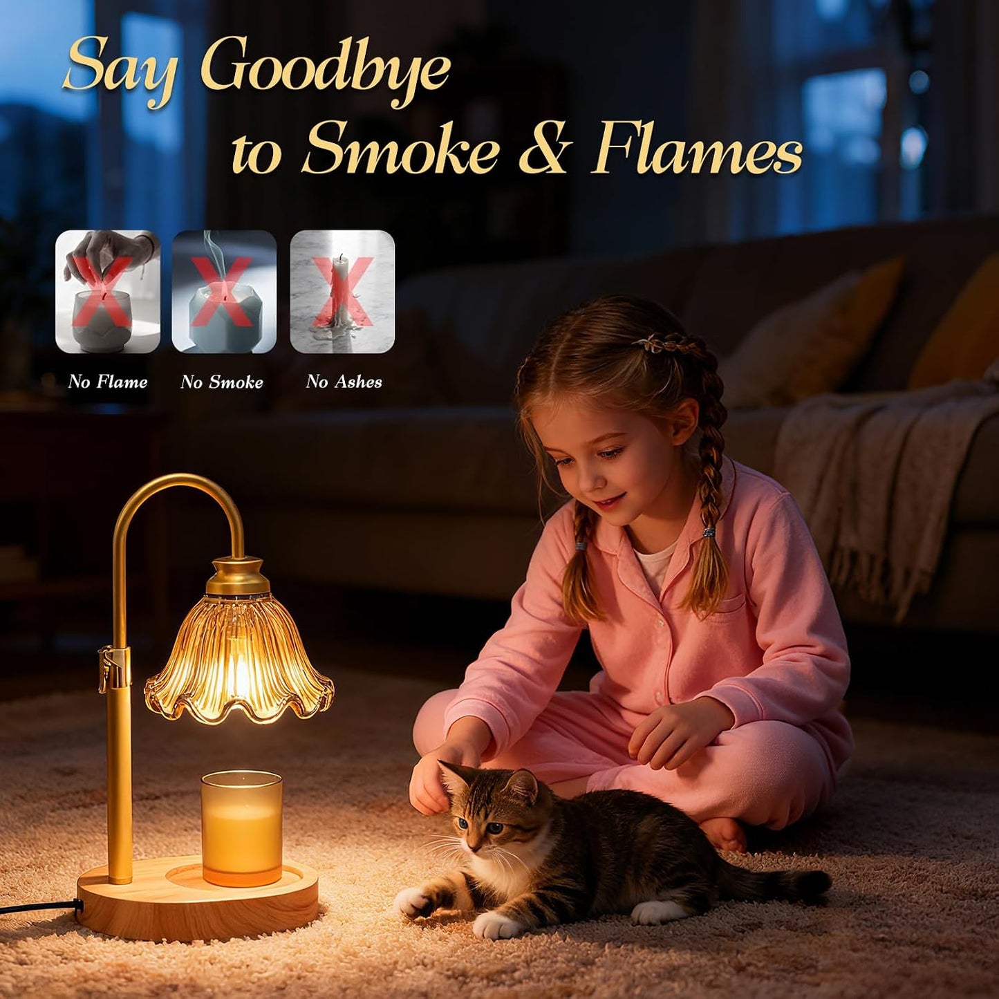 Candle Warmer Lamp with Adjustable Height - Flameless 4-Level Dimmable Wax Warmer, Timer Function & Stylish Design in Multiple Colors (Green)