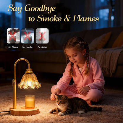 Candle Warmer Lamp with Adjustable Height - Flameless 4-Level Dimmable Wax Warmer, Timer Function & Stylish Design in Multiple Colors (Green)