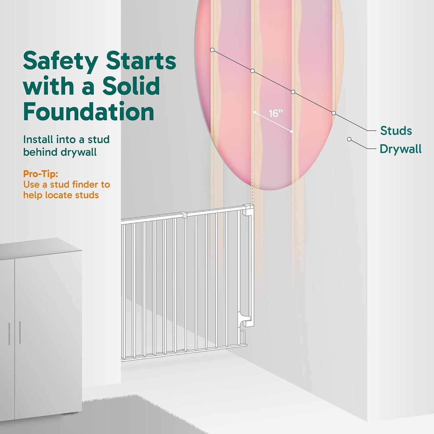 Cumbor 29.2–43" Baby Gate for Stairs, Hardware Mounted (Drill Required), Expandable No Bottom Bar Dog Gate, Auto Close Extra Wide Walk Thru, Pet & Toddler Proof Gate, Top & Bottom of Stairways (White)