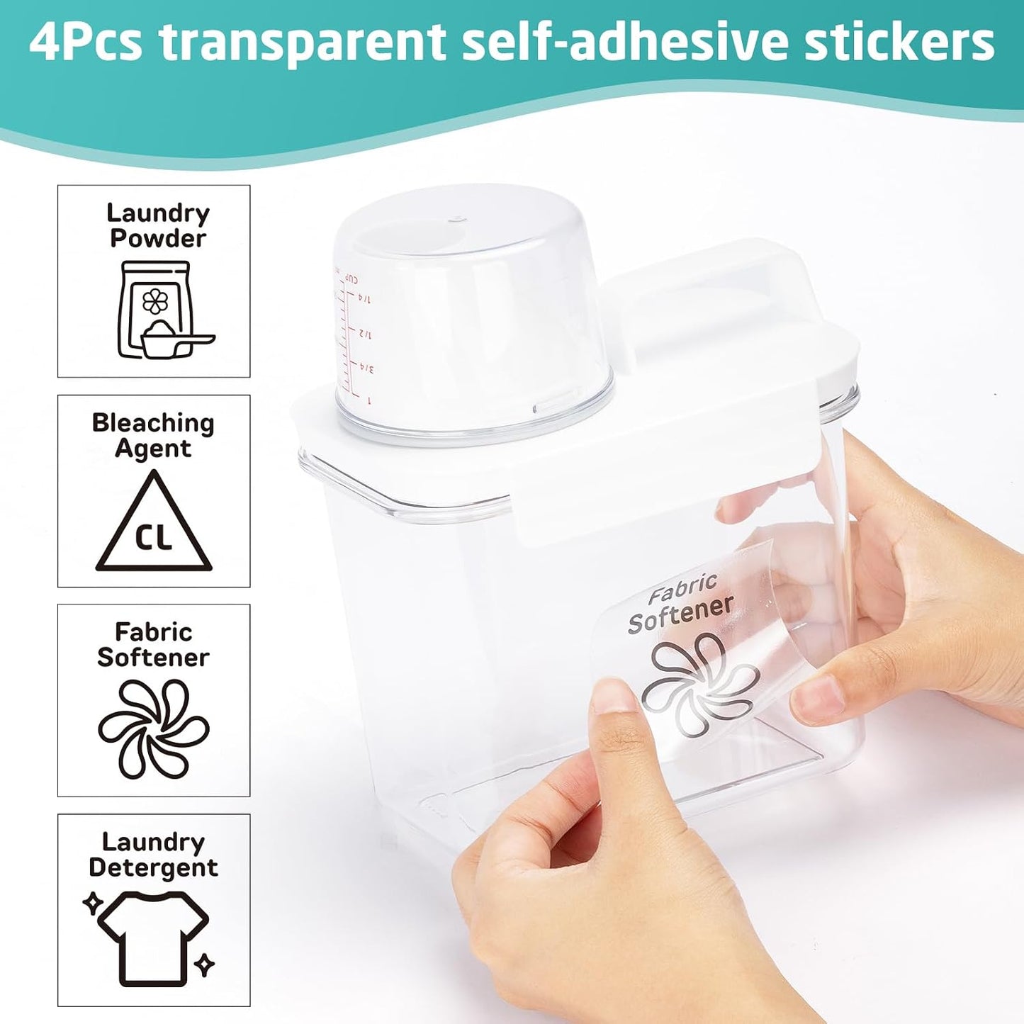 Provoue Laundry Detergent Dispenser-2 Pack, 37 oz Detergent Dispenser with 4 Removable Labels, Laundry Soap Dispenser for Laundry Room Organization and Storage, BPA Free & PET Plastic Clear