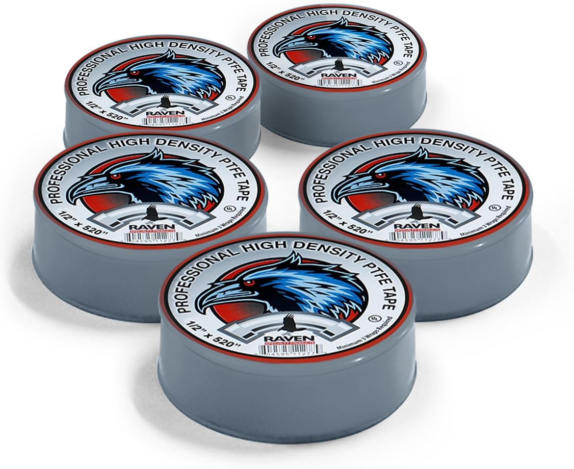 Supply Giant UUD12520H-5 PTFE Thread Seal Tape for Plumbers, Gray 1/2 Inch x 520 Inch (Pack of 5 Rolls)