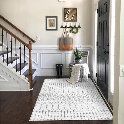 Lahome Moroccan Entry Rug 2x3, Non-Slip Washable Front Indoor Door Mat Rubber Backing Low-Profile Door Rugs, Small Geometric Print Distressed for Entryway Bathroom Kitchen, Black Hana