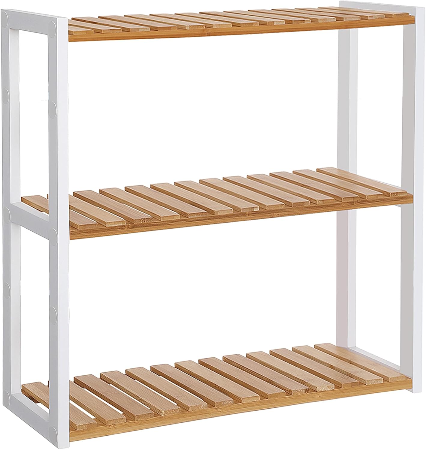 SONGMICS Bamboo Rolling Cart, 3-Tier Utility Cart on Wheels, Slim Narrow Storage Shelf, Bamboo Shelves, Space-Saving, Multifunctional, for Bathroom, Kitchen, White and Natural UBCB083N02