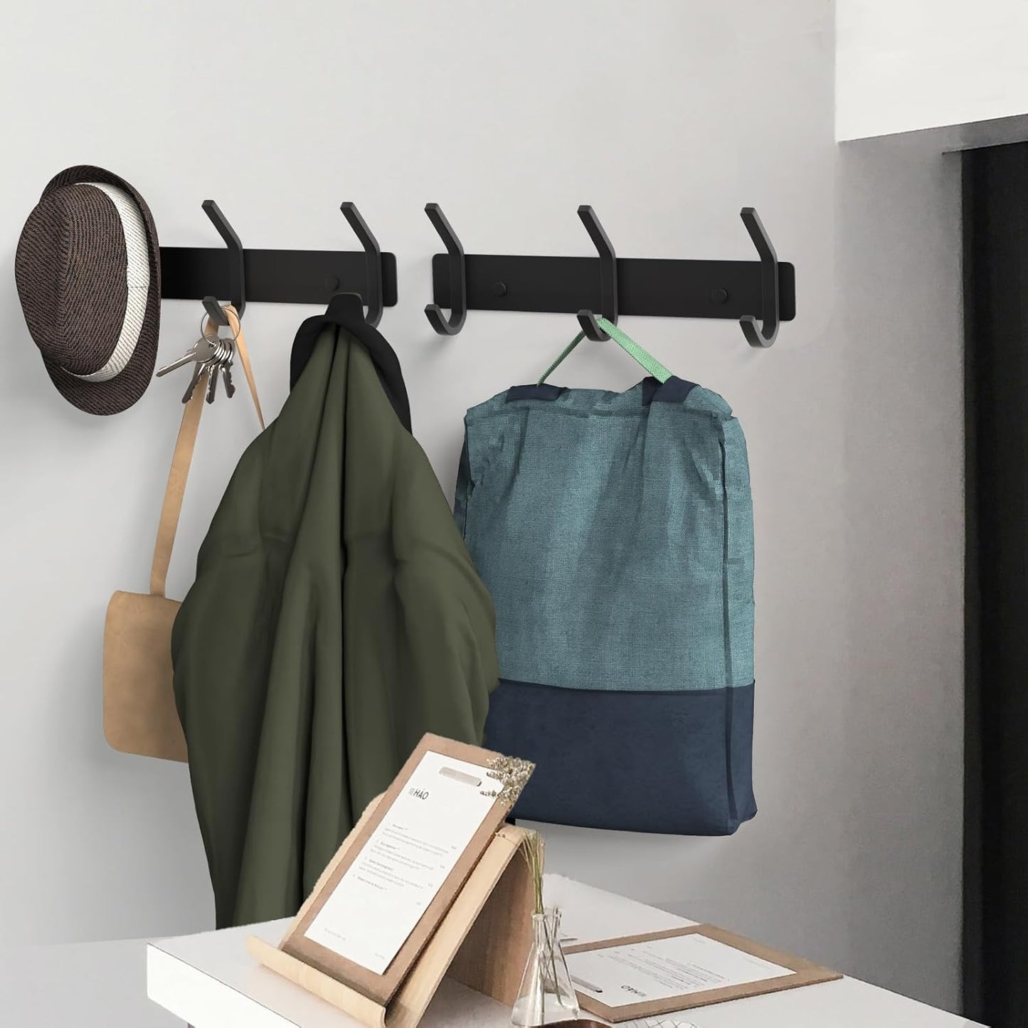 VAEHOLD Black Hat and Coat Wall Mount Rack - 3 Hooks for Robes, Bags, Keys, and Towels - Bathroom Towel Hanger Organizer (1 Pack)