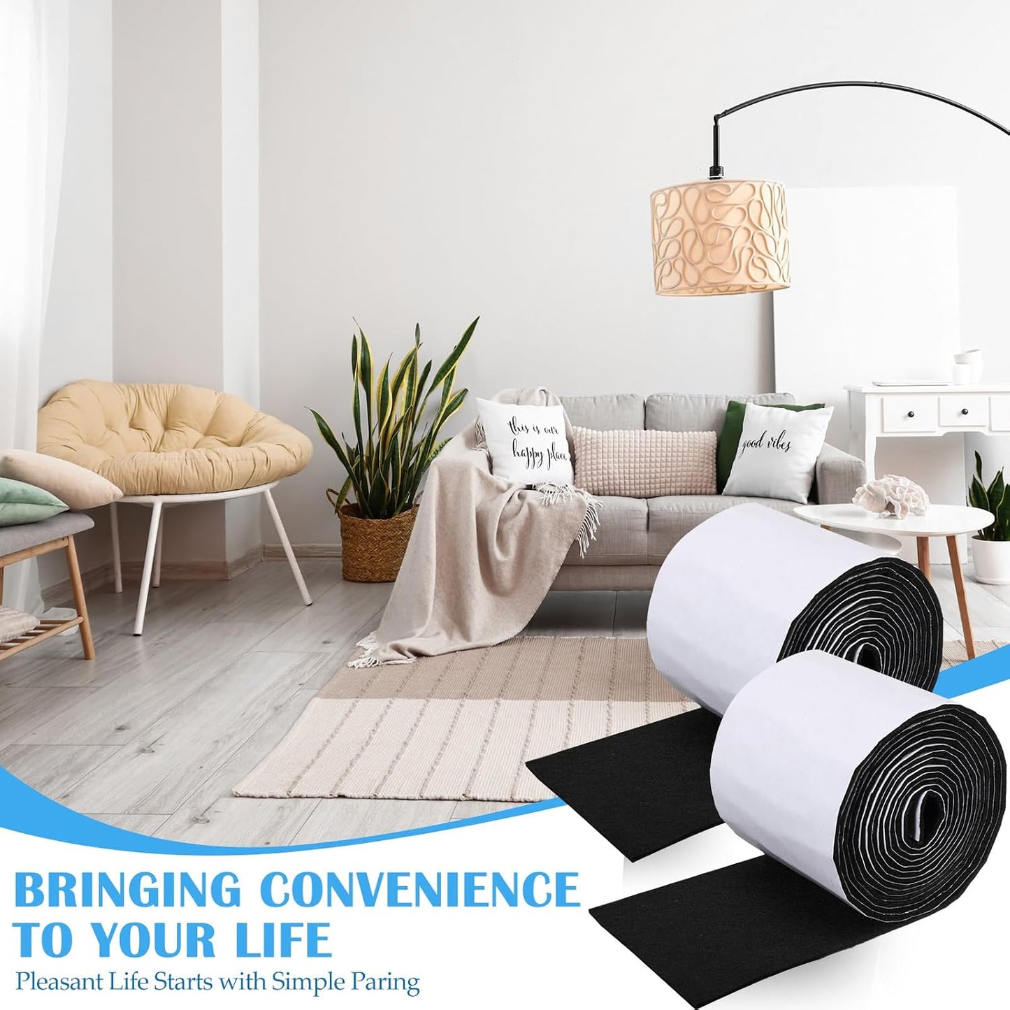 Zonon 4 Rolls 120 Inch Felt Strip with Adhesive Backing Felt Tapes Furniture Strip Rolls Self Stick Heavy Duty Polyester for Protecting Furniture and DIY Adhesive(Black,0.5 Inch)