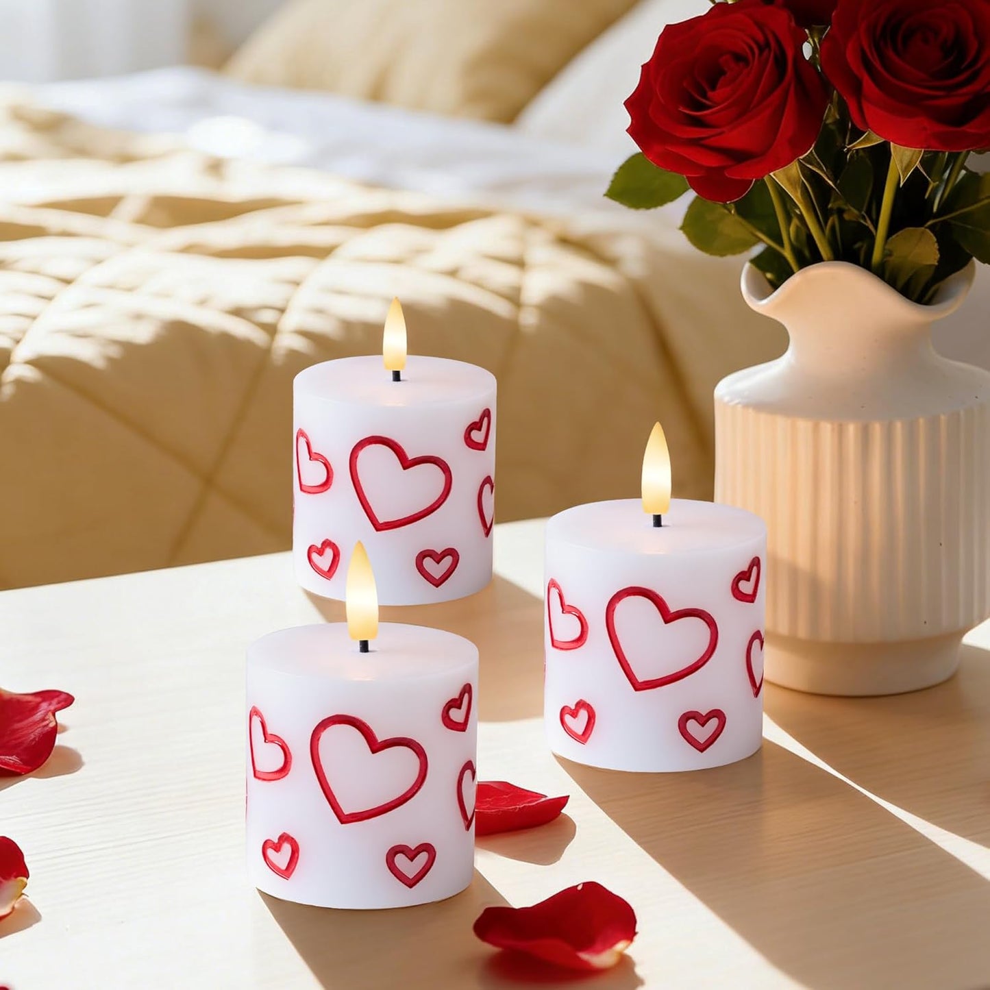 White Flameless Candles Set of 3 (3"x3") Battery Operated LED Pillar Candles with Remote and Timer, Real Wax Flickering Candles for Fireplace Bedroom Living Room Home Decor and Indoor Use